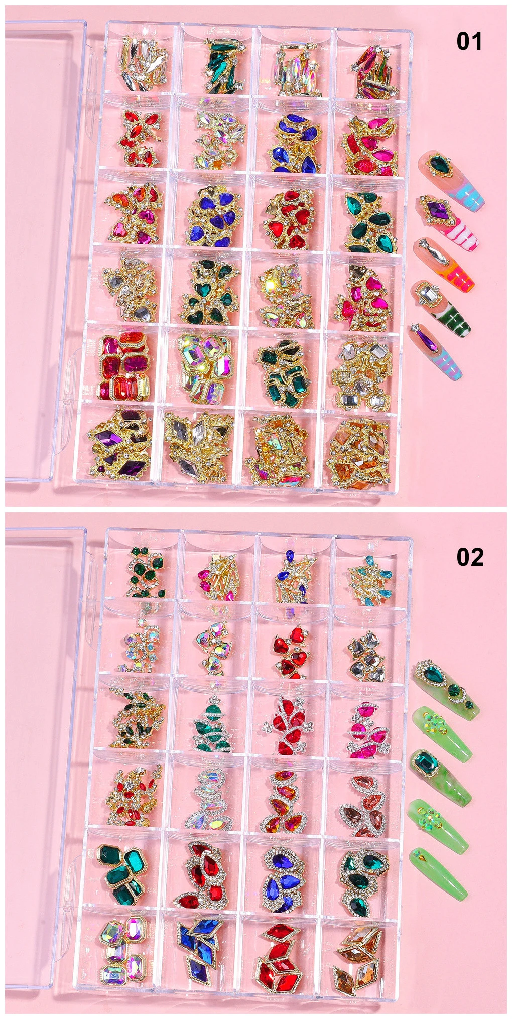 24 Grid Boxed Alloy Heart Butterfly Shaped Diamond DIY Nail Art Stone & Fingertip Decoration Nail Accessories