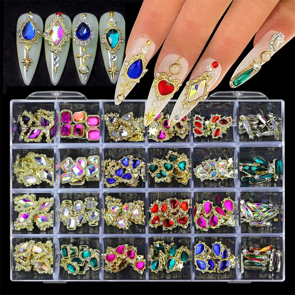 24 Grid Boxed Alloy Heart Butterfly Shaped Diamond DIY Nail Art Stone & Fingertip Decoration Nail Accessories