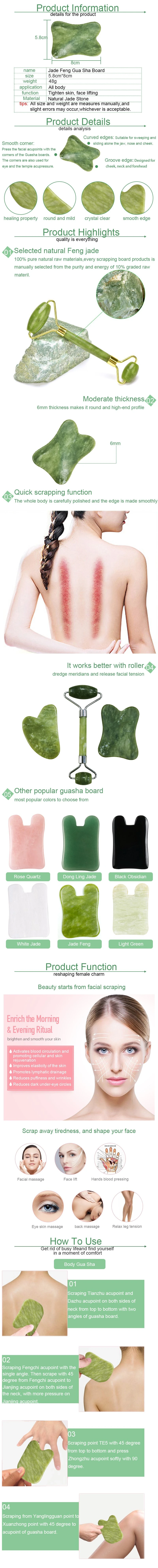 Natural Xiuyan Jade Facial Guasha Scraping Tools Dark Green Jade Guasha Board